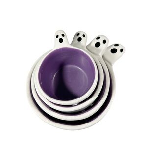 NEW Rae Dunn HALLOWEEN GHOST HANDLE MEASURING CUP Set/4 Purple Interior